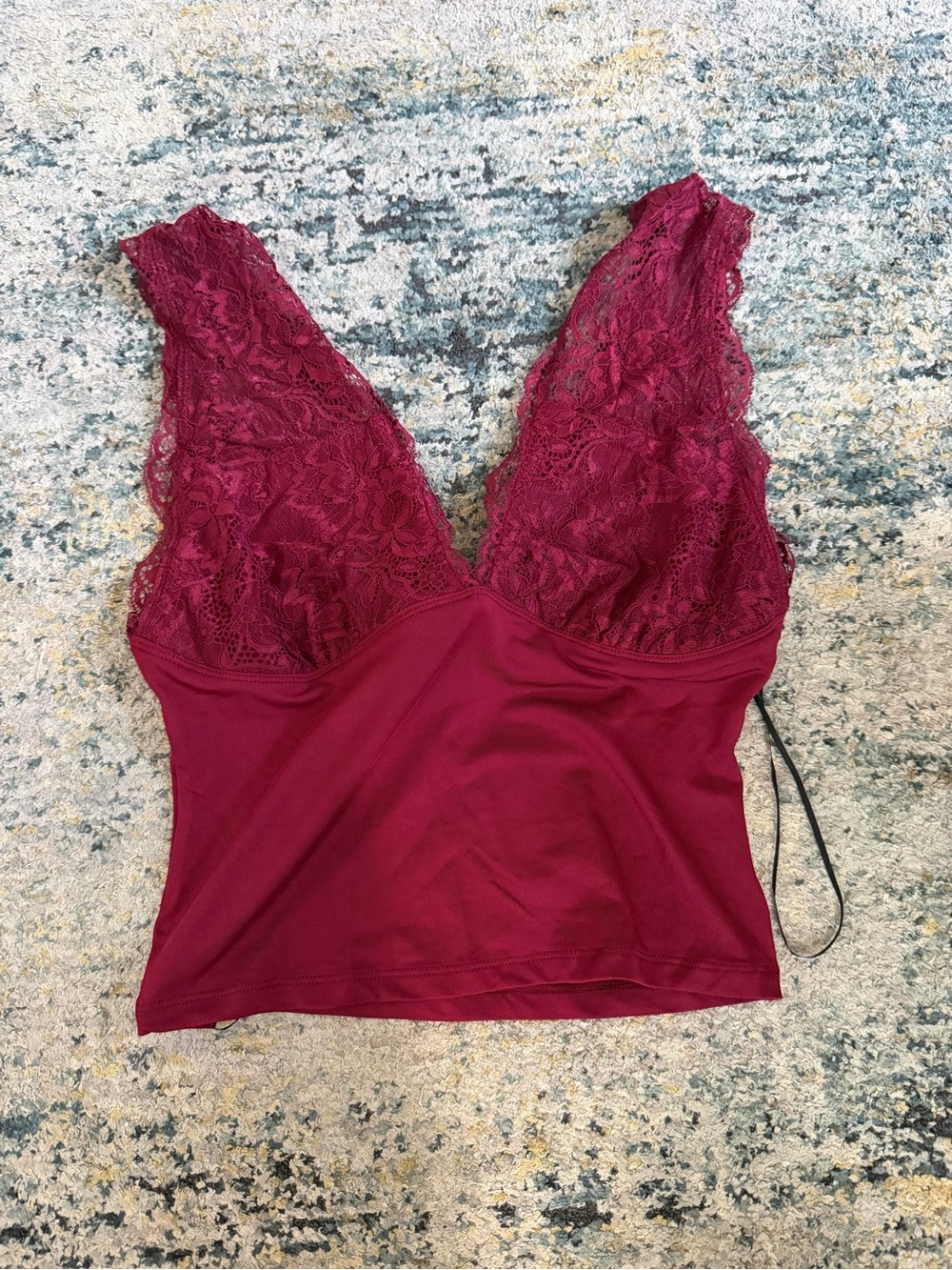 tuk Deep V Lace Bralette Tank - Wine